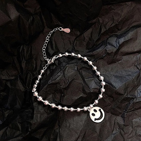 STERLING SILVER HAPPY FACE SMILE BALL BRACELET - Picture 4 of 4
